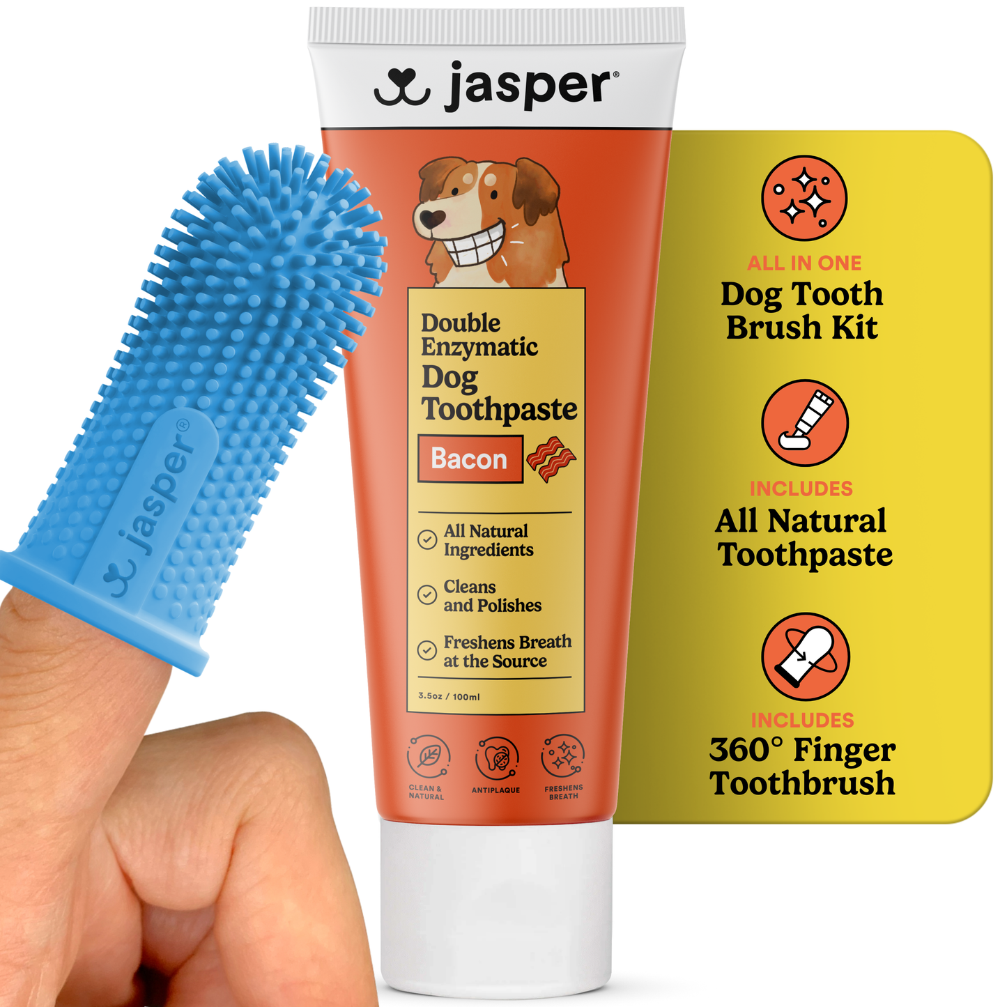 Jasper Toothbrush Kit with Bacon Toothpaste + 360º Finger Toothbrush
