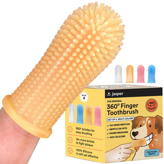 Jasper Dog Toothbrush, 360º Dog Tooth Brushing Kit, Cat Toothbrush, Dog Teeth Cleaning, Dog Finger Toothbrush, Dog Tooth Brush for Small & Large Pets  - Multi Colors 4-Pack