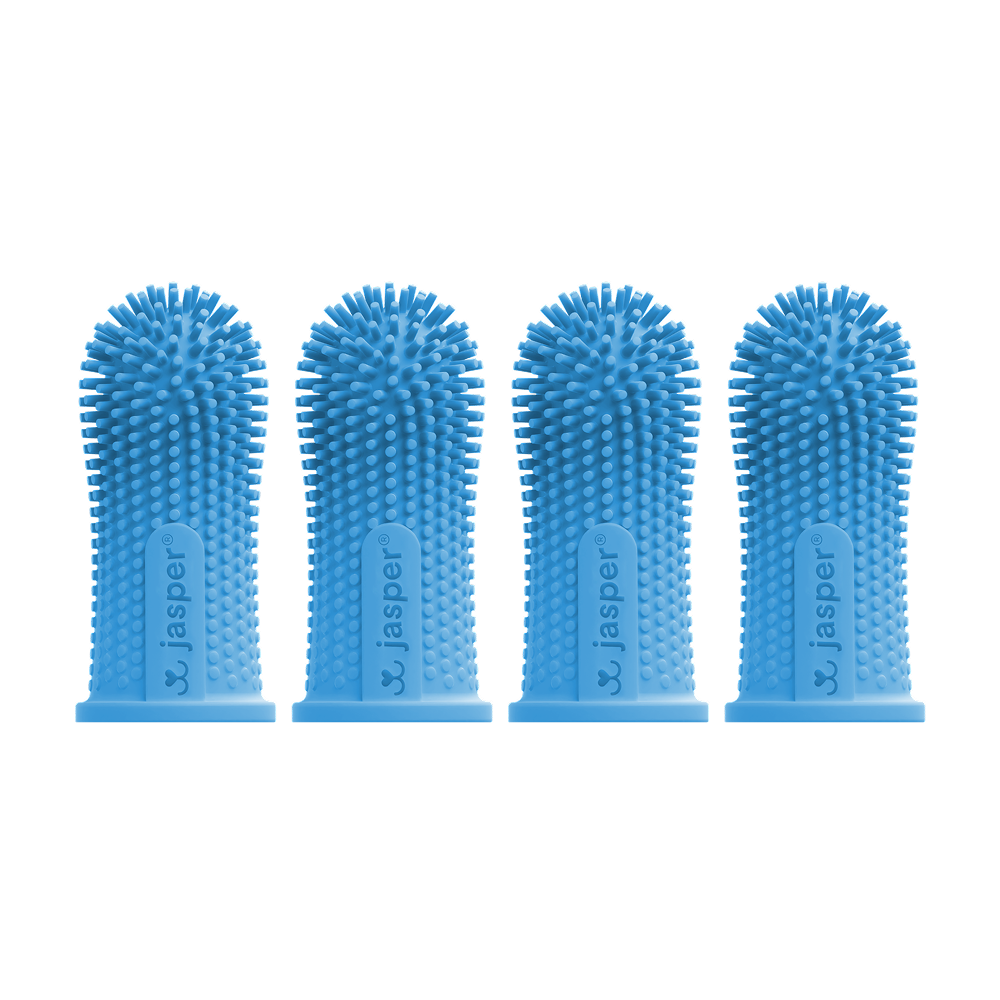 Jasper Dog Toothbrush, 360º Dog Tooth Brushing Kit, Cat Toothbrush, Dog Teeth Cleaning, Dog Finger Toothbrush, Dog Tooth Brush for Small & Large Pets  - Blue 4-Pack