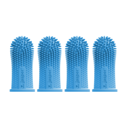 Jasper Dog Toothbrush, 360º Dog Tooth Brushing Kit, Cat Toothbrush, Dog Teeth Cleaning, Dog Finger Toothbrush, Dog Tooth Brush for Small & Large Pets  - Blue 4-Pack