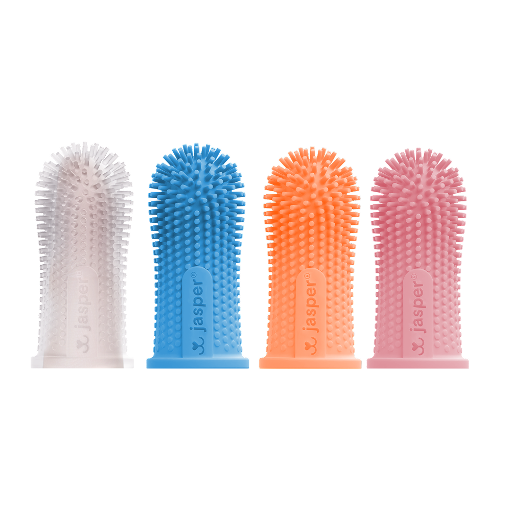 Jasper Dog Toothbrush, 360º Dog Tooth Brushing Kit, Cat Toothbrush, Dog Teeth Cleaning, Dog Finger Toothbrush, Dog Tooth Brush for Small & Large Pets  - Multi Colors 4-Pack