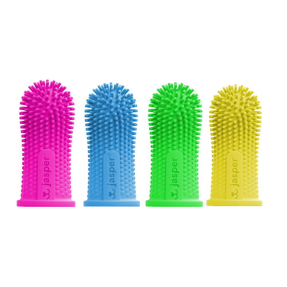 Jasper Dog Toothbrush, 360º Dog Tooth Brushing Kit, Cat Toothbrush, Dog Teeth Cleaning, Dog Finger Toothbrush, Dog Tooth Brush for Small & Large Pets - Neon 4-Pack