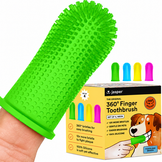 Jasper Dog Toothbrush, 360º Dog Tooth Brushing Kit, Cat Toothbrush, Dog Teeth Cleaning, Dog Finger Toothbrush, Dog Tooth Brush for Small & Large Pets - Neon 4-Pack