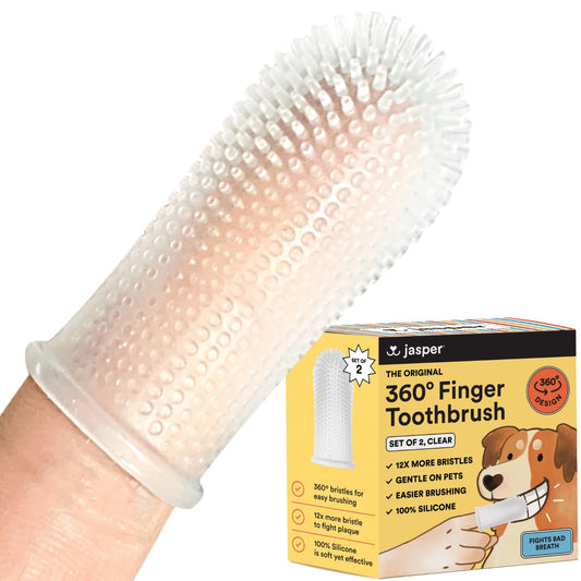 Jasper Dog Toothbrush, 360º Dog Tooth Brushing Kit, Cat Toothbrush, Dog Teeth Cleaning, Dog Finger Toothbrush, Dog Tooth Brush for Small & Large Pets - Clear 2-Pack