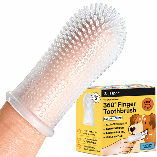 Jasper Dog Toothbrush, 360º Dog Tooth Brushing Kit, Cat Toothbrush, Dog Teeth Cleaning, Dog Finger Toothbrush, Dog Tooth Brush for Small & Large Pets - Clear 2-Pack